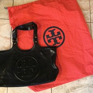 Authentic black leather Tory Burch tote